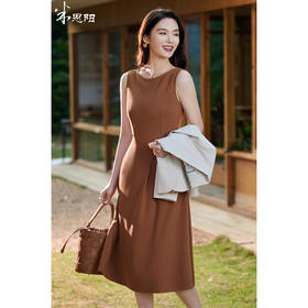 「焦糖玛奇朵」无袖连衣裙，高腰大摆藏胯显瘦，焦糖色显白不挑皮，搭西装干练又优雅 米思阳2026春季无袖修身显瘦焦糖色圆领大摆裙简约连衣裙女5371