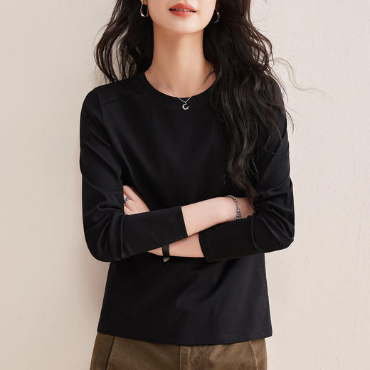 「自j」全新升级【铂金会员119/天猫159/差价40】(02017)洛诗琳气质通勤长袖T恤2026春季新款百搭正肩打底上衣女 商品图1