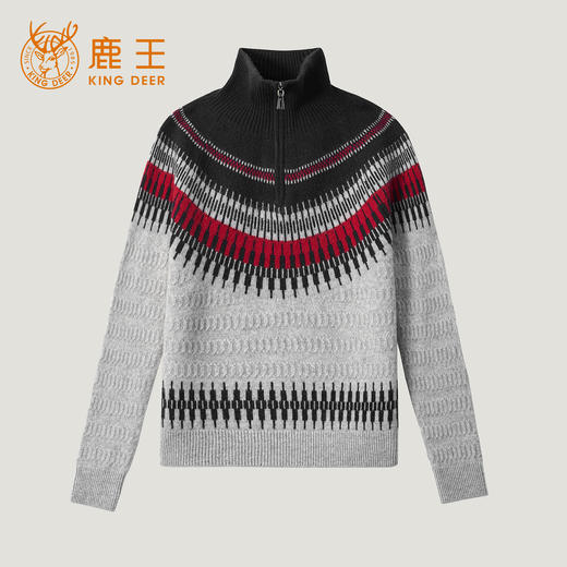 King Deer/鹿王秋冬新款女式长袖高领半拉链羊绒衫L805956复古奶奶风鹿王 商品图6