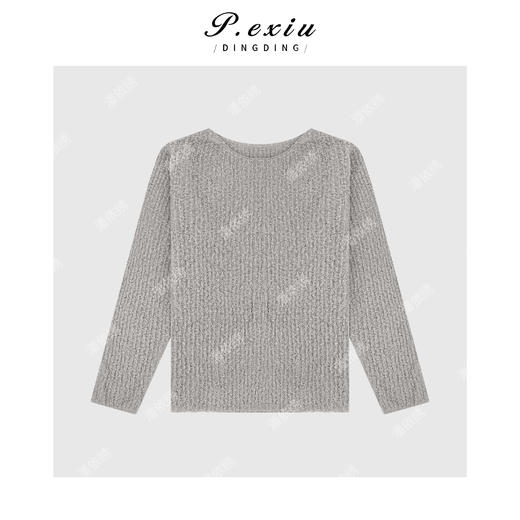 04-4潘依绣丁丁宠粉纯色慵懒肌理感圆领长袖针织上衣Q24881 商品图0