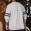 马登工装美式条纹刺绣圆领卫衣灰色薄款正肩无帽通勤长袖T恤男春 商品缩略图3