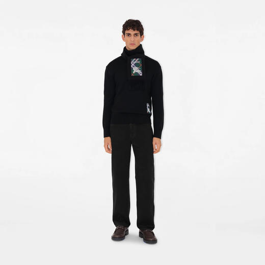 BURBERRY 巴宝莉 女士马术骑士徽标格纹标签羊绒围巾 黑色 8103997 B4935 商品图4