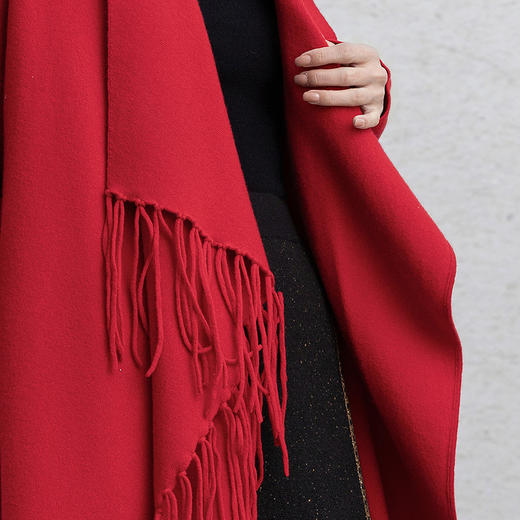 【林栖设计小店】贺岁红运|红色绵羊毛复古优雅2026春新款流苏毛织外套T1961382 商品图2