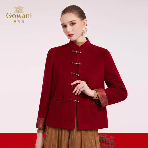 乔万尼100%绵羊毛中式立领盘扣气质短款毛衣大衣外套ED4B833 商品图2