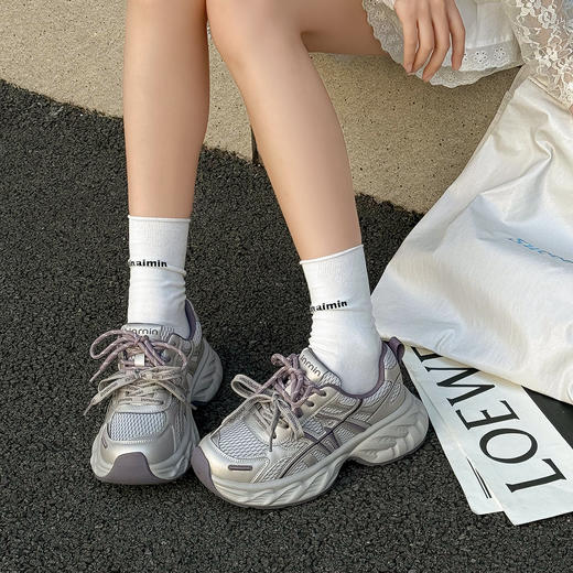 经典鲨2026年专柜新品牛皮革潮酷网面透气跑步休闲老爹鞋女KW160-617011 商品图1