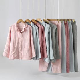 新款包边纯棉四层纱布情侣款家居服套装秋冬季加厚全棉男女士睡衣