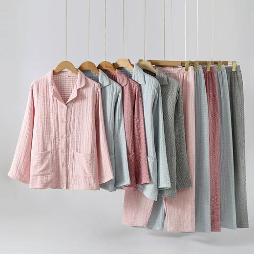 新款包边纯棉四层纱布情侣款家居服套装秋冬季加厚全棉男女士睡衣 商品图0