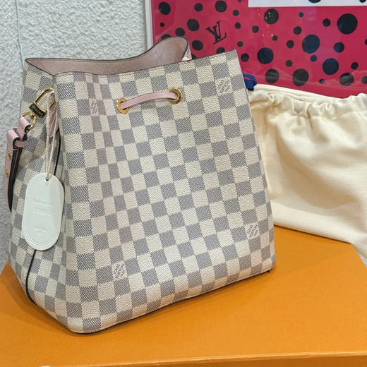 Lv 白棋盘格 老花 水桶包 商品图1