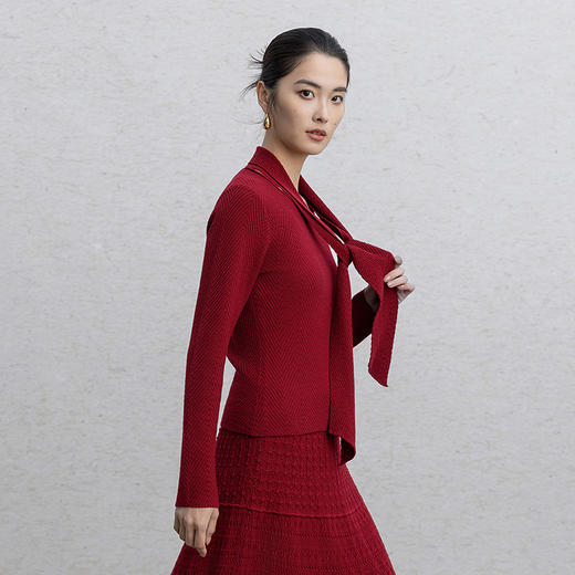【林栖设计小店】红颜新禧|复古优雅多色飘带修身显瘦2026春新款毛织上衣G1961385 商品图6