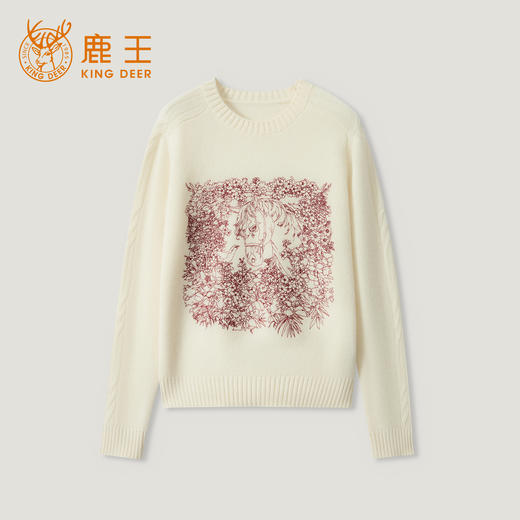 KINGDEER/KD新款线绣时尚宽松复古套头圆领羊绒衫L805686轻运动/花朵/休闲款鹿王 商品图5