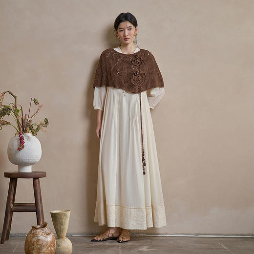 【林栖设计小店】手工钩花|丝棉绡牙签褶肌理垂感2026春新款国风连衣裙1961128 商品图4