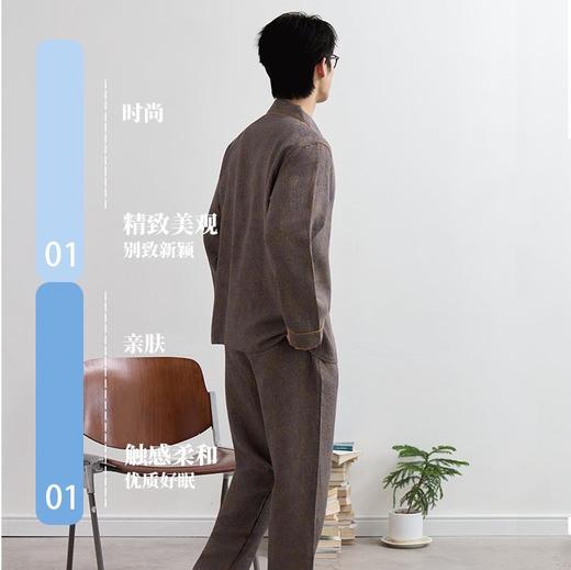 纯棉色织双层纱布简约男春秋夏季睡衣薄款长袖可外穿宽松家居服套 商品图2