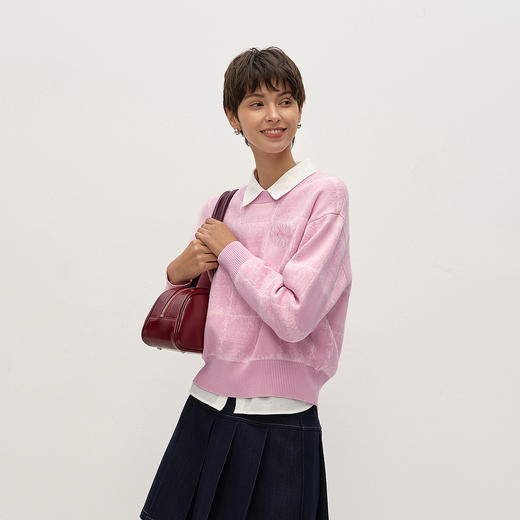 商场同款|森马emoji™ 联名系列毛衣女春格子2026新款甜美套头衫 商品图2