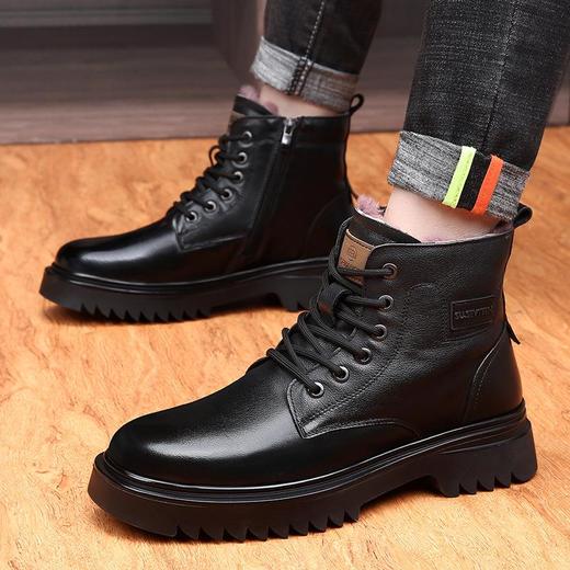 头层牛皮马丁靴男款冬季羊毛一体加厚靴子男士厚底防滑保暖雪地靴 商品图0