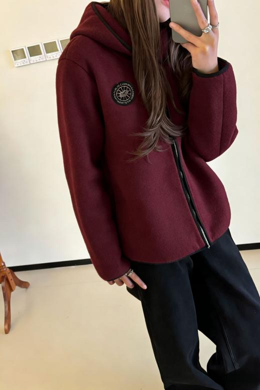 大鹅同款安可拉红毛呢混纺休闲阔型拉链外套 商品图6