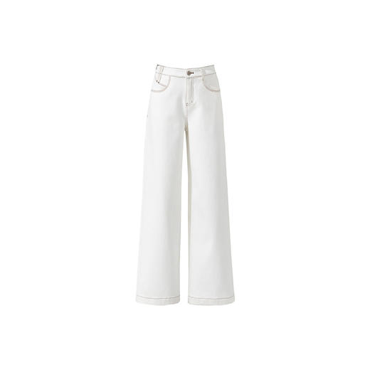 「自」全新升级【铂金会员183/天猫239/差价56】(14212)洛诗琳气质白色加绒牛仔裤2025秋冬简约风三防直筒阔腿裤 商品图4