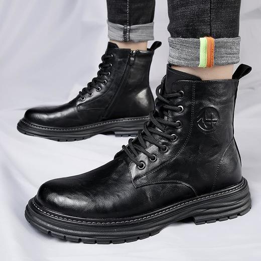 秋冬2025新款马丁靴男真皮高帮潮流厚底工装鞋复古英伦加绒男靴子 商品图2