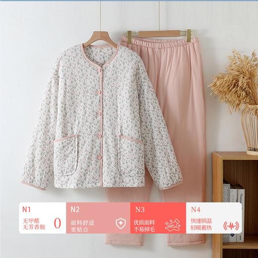 新款秋冬季棉毛加厚小棉袄睡衣女士长袖夹层保暖可外穿家居服套装 商品图1