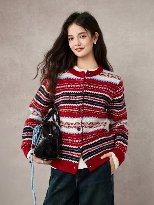 费尔岛定位提花织100%绵羊毛开衫毛衫 商品图1