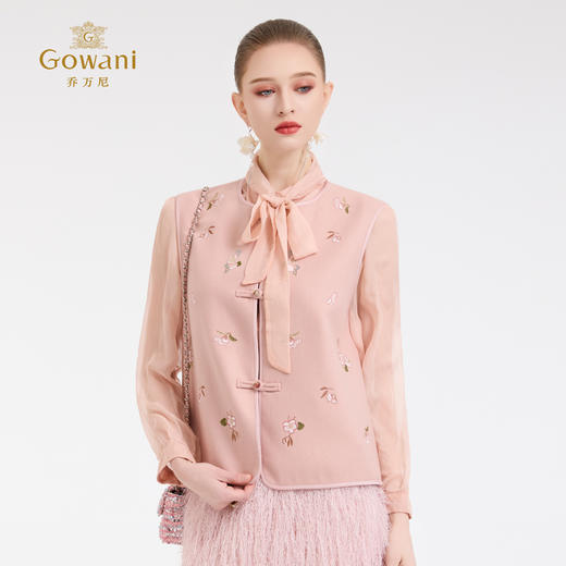 乔万尼中式设计绣花盘扣羊毛羊绒混纺雅致中国风马甲ED4H837 商品图1