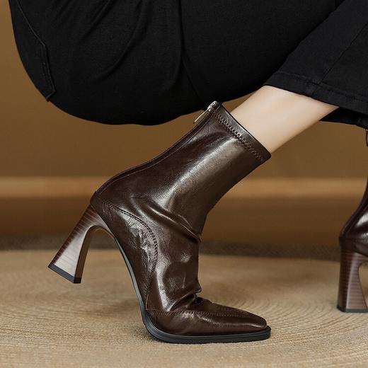 【预售5天】羊皮瘦瘦靴真皮法式复古高跟后拉链马丁靴ZYX&233 商品图2