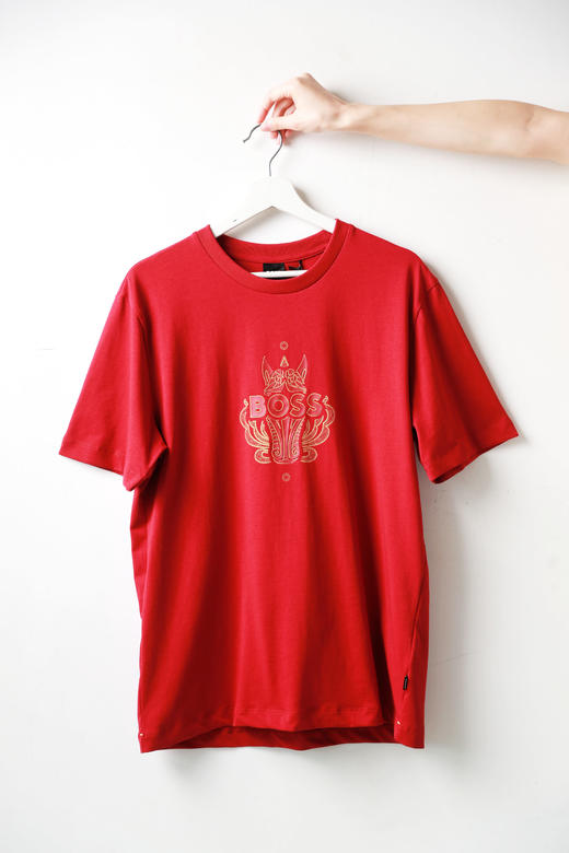 烫金字母tee，印花设计t恤。徽标字母图案圆领正肩半袖儿E011766 商品图7