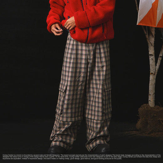 CryingCenter 格纹飘带可调节阔腿裤居家外出懒人裤 哭喊中心 商品图0