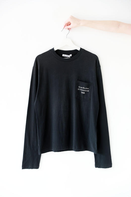 白色+藏青+黑色一起，做旧口袋长tee。宽松设计字母套头衫E011758 商品图7