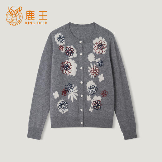 KINGDEER/KD秋冬新款女式圆领开衫长袖羊绒衫L805834复古奶奶风鹿王 商品图12