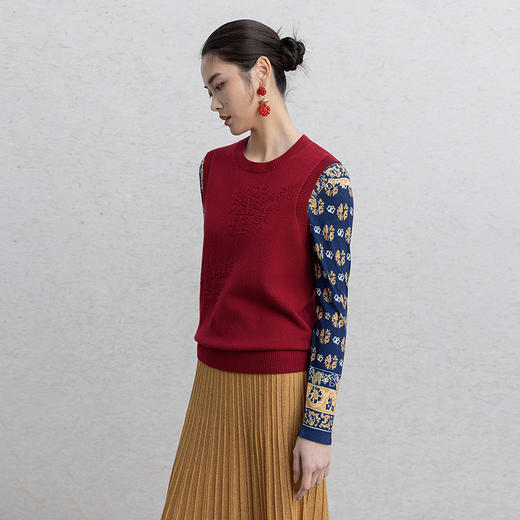 【林栖设计小店】红启新岁|绵羊毛优雅多色百搭宽松2026春新款毛织上衣G1961386 商品图8