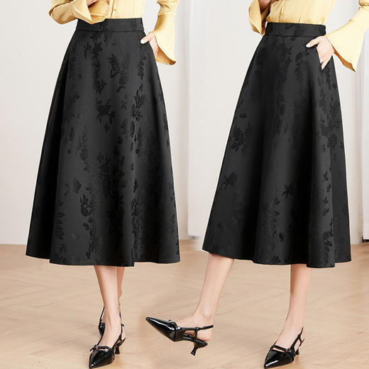 「自」全新升级【铂金会员146/天猫189/差价43】(14058)洛诗琳复古国风提花半身裙2026春季新款高腰显瘦中长A字裙 商品图3