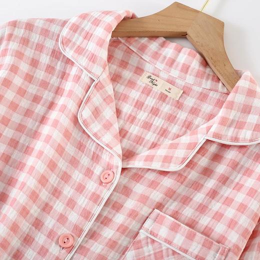 春秋纯棉双层纱布女士可外穿格子睡衣套装日系夏季家居服日系简约 商品图1