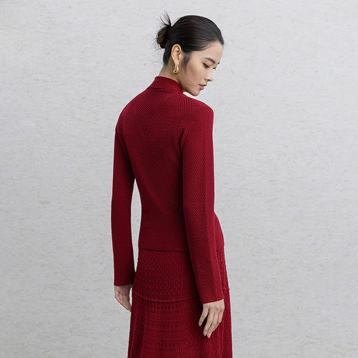 【林栖设计小店】红颜新禧|复古优雅多色飘带修身显瘦2026春新款毛织上衣G1961385 商品图5