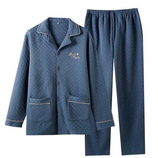 男士空气棉睡衣秋冬季三层夹棉长袖保暖可外穿家居服套装 商品图4