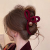 【满满节日喜庆氛围❗️简约精致百搭】新年过年春节红色丝绒珍珠抓夹大号发夹女后脑勺高级感盘发鲨鱼夹新年喜庆发饰。jc 商品缩略图0