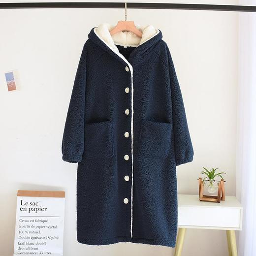 新款羊羔绒睡袍女冬季睡衣保暖加绒加厚浴袍女秋冬长款家居服 商品图3