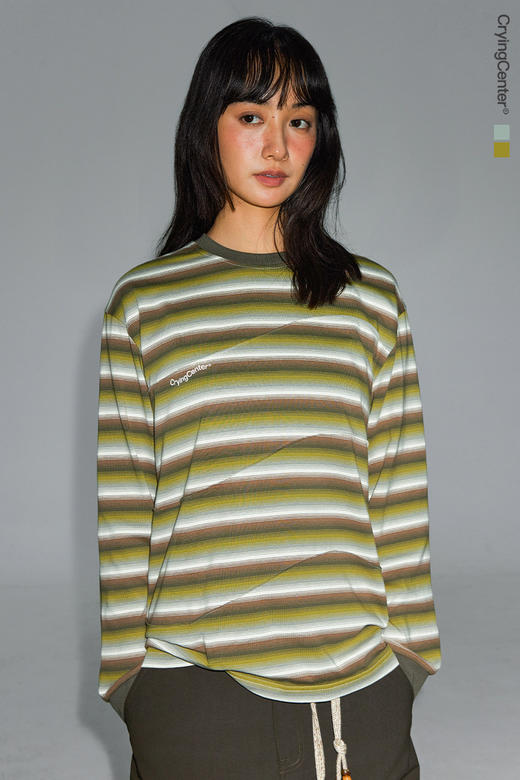 CryingCenter 拼接条纹波浪感宽松长袖T恤 哭喊中心 商品图3
