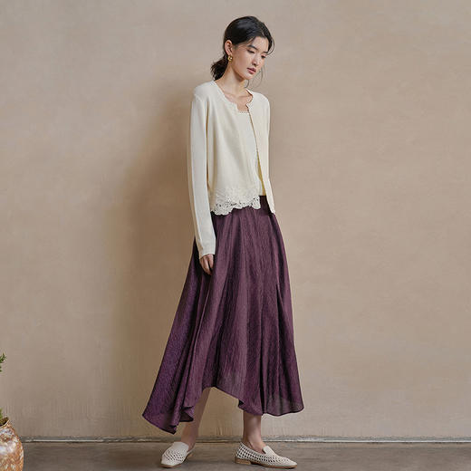 【林栖设计小店】风轻云淡|米白色镂空肌理绣花2026春新款小香风毛织外套1961148 商品图4