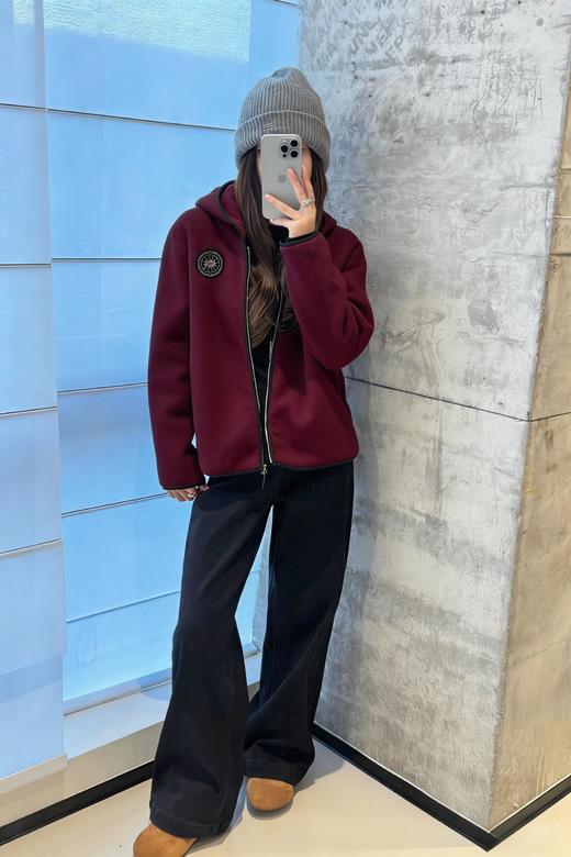 大鹅同款安可拉红毛呢混纺休闲阔型拉链外套 商品图5