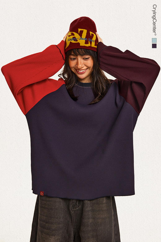 CryingCenter 撞色华夫格插肩打底衫 哭喊中心 商品图4