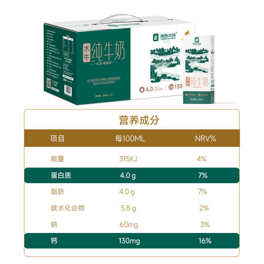 良西农场A2β-酪蛋白4.0水牛纯牛奶200ML*10盒/20盒 商品图2