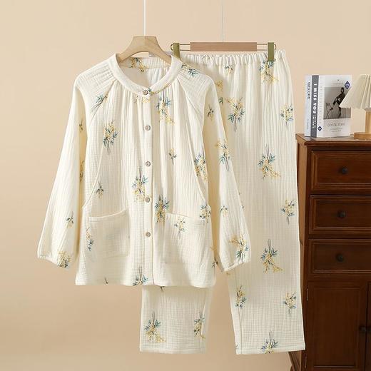 纯棉四层纱布孕妇睡衣春秋冬季加厚月子服全棉孕期产后哺乳家居服 商品图0