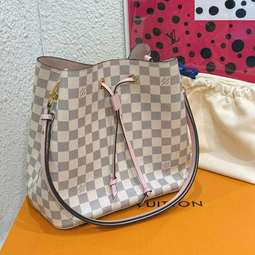 Lv 白棋盘格 老花 水桶包 商品图0