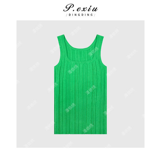 04-1潘依绣丁丁宠粉羊-毛坑条方领针织背心 Q4572 商品图0