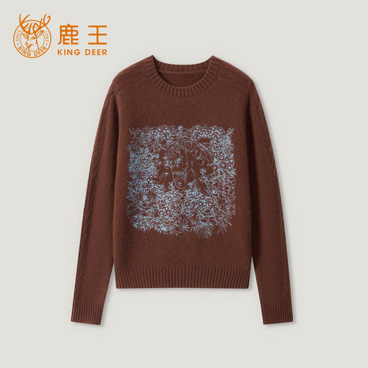 KINGDEER/KD新款线绣时尚宽松复古套头圆领羊绒衫L805686轻运动/花朵/休闲款鹿王 商品图11