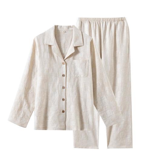 简约纯色棉麻睡衣情侣款春秋夏季薄款男女士家居服套装可外穿长袖 商品图4