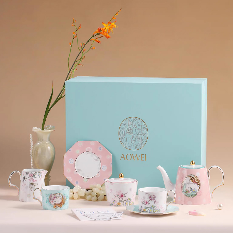 【喜相逢】奥唯景德镇礼物 喜相逢陶瓷咖啡杯碟套装高颜值下午茶具乔迁新婚伴手礼