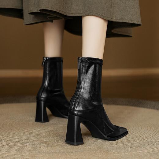 【预售5天】羊皮瘦瘦靴真皮法式复古高跟后拉链马丁靴ZYX&233 商品图3