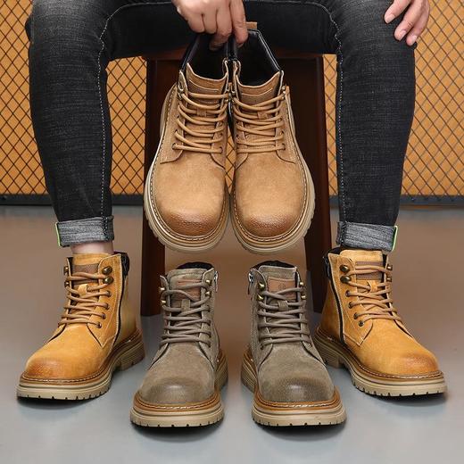 欧洲站复古机车马丁靴男真皮厚底工装靴男士加绒保暖防滑短靴子男 商品图3