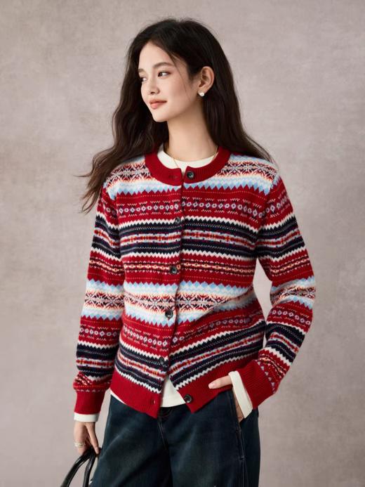 费尔岛定位提花织100%绵羊毛开衫毛衫 商品图2